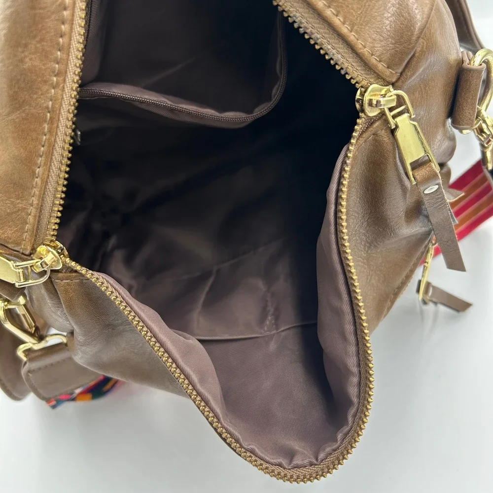 Unbranded Backpack Purse‎ Womens Medium Brown Faux Leather Guitar Strap Boho